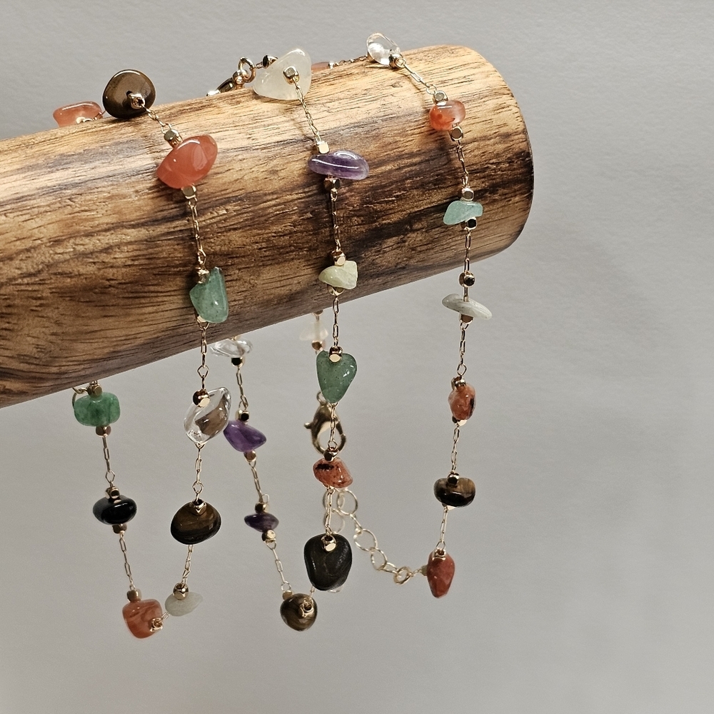 Bohemian Natural Stone 3pc Set Multicolor Gold Plated Bracelets